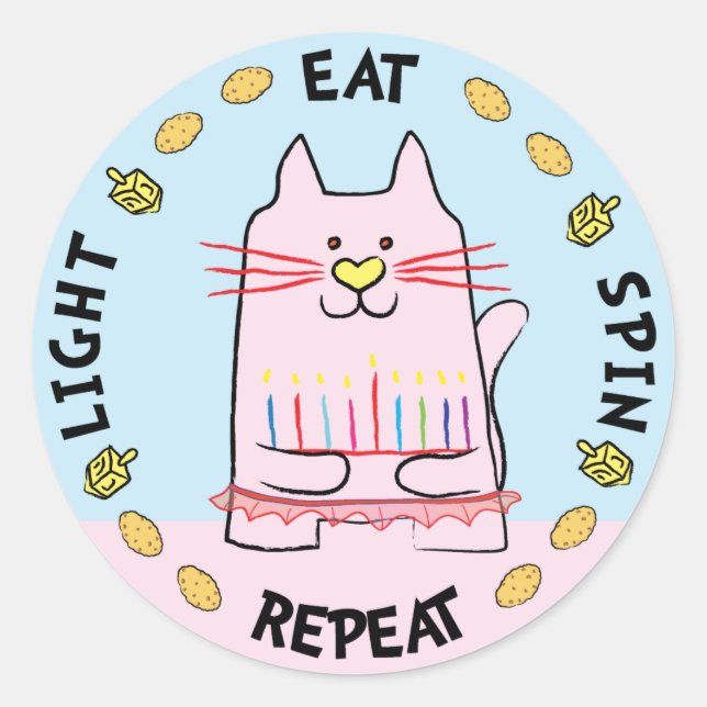 Adesivo Hanukkah CAT Stickers "Light, Coma, Gire, Repete" (Frente)
