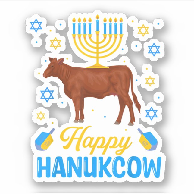 Adesivo Hanukkah Cow Orah Dreidel Jewish Chanukah Decorati (Frente)