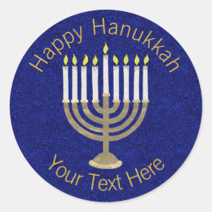 Adesivo Hanukkah Dourado Menorah em um rico fundo azul
