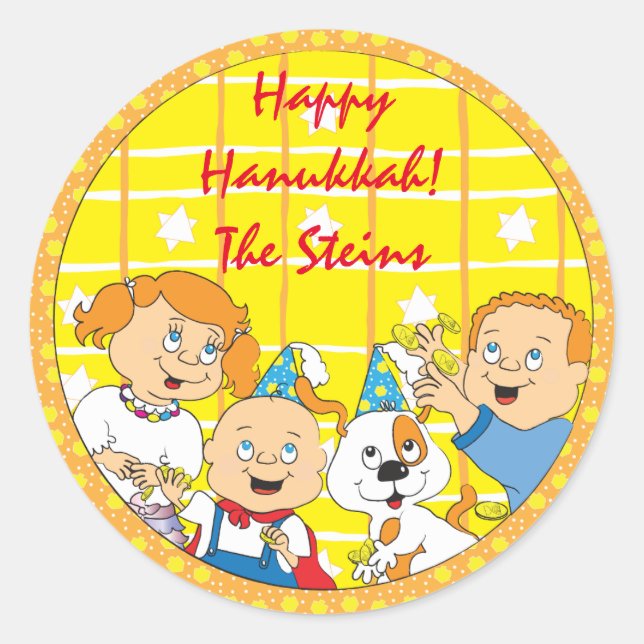 Adesivo Hanukkah Stickers (1 1/2" ou 3") Diversão de Hanuk (Frente)