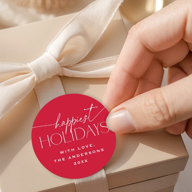 Adesivo Happiest Holidays Elegant Red Christmas Gift (Criador carregado)