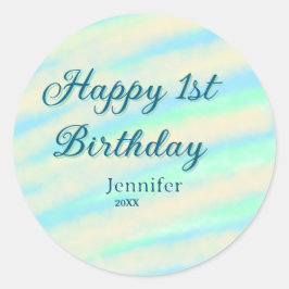 Adesivo Happy 1st birthday kids baby blue green pastel ret