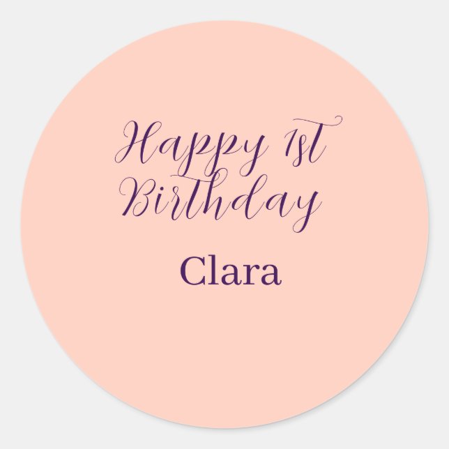 Adesivo Happy 1st birthday orange purple boho retro name  (Frente)