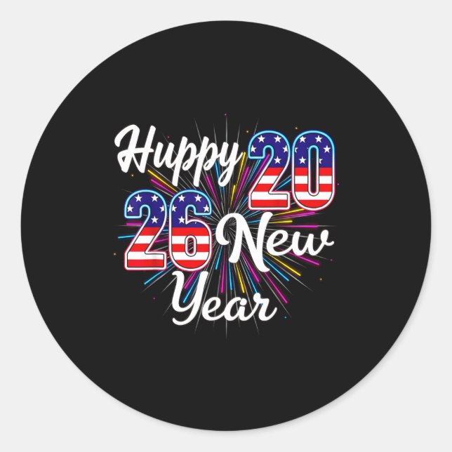 Adesivo Happy 2026 New Year Patriotic Fireworks Design Par (Frente)