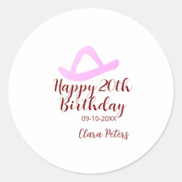 Adesivo Happy 20th birthday pink cowboy girl name date sim