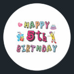 Adesivo Happy 5th Birthday 5 year old b-day wishes<br><div class="desc">Happy 5th Birthday. Funny and cute Birthday design with lovely teddy bear holding a gift and a funny pencil writing the birthday wishes. A perfect match for clothing,  shirts and accessories.</div>