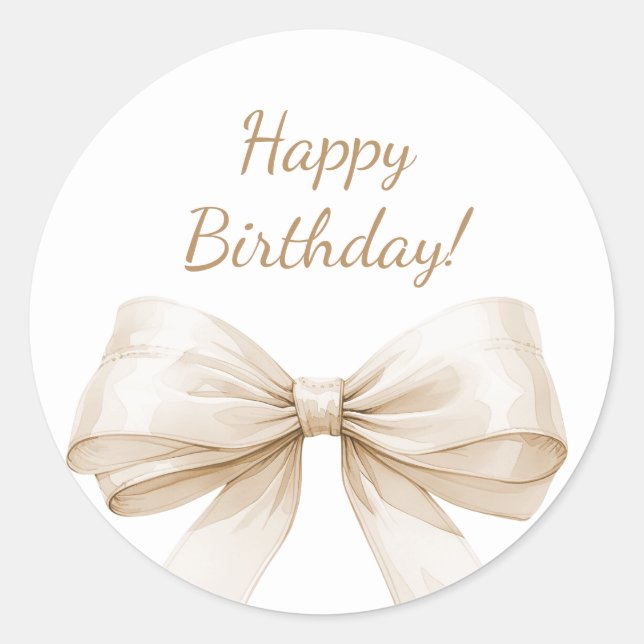Adesivo Happy Birthday Bow Ivory Beige elegant (Frente)