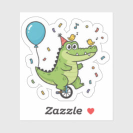 Adesivo Happy Birthday Crocodile Circus Theme Cartoon