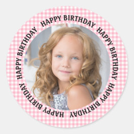 Adesivo Happy Birthday Photo Gingham Pink Girls 
