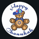 Adesivo Happy Chanukah Teddy Bear<br><div class="desc">Um urso de pelúcia bonito com uma estrela judaica no seu peito deseja a todos um Feliz Chanukah.</div>