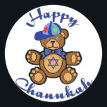 Adesivo Happy Chanukah Teddy Bear<br><div class="desc">Um urso de pelúcia bonito com uma estrela judaica no seu peito deseja a todos um Feliz Chanukah.</div>