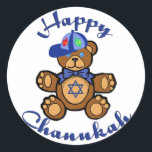 Adesivo Happy Chanukah Teddy Bear<br><div class="desc">Um urso de pelúcia bonito com uma estrela judaica no seu peito deseja a todos um Feliz Chanukah.</div>