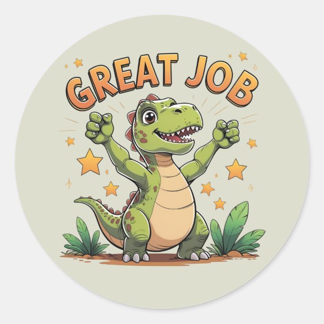 Adesivo Happy Cheering Dinosaur Sticker | Great Job! (Frente)