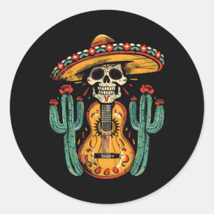 Adesivo Happy Cinco De Mayo Skeleton Skull Sombrero Guitar