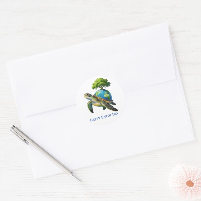 Adesivo Happy Earth Day Turtle Planet and Trees (Envelope)