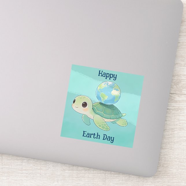 Adesivo Happy Earth Day Turtle with Globe (Detalhe)