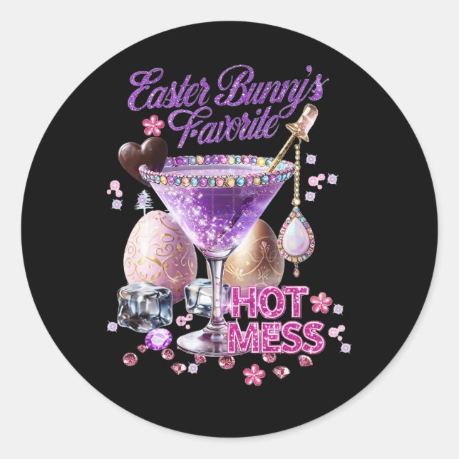 Adesivo Happy Easter Bunny Favorite Hot Mess Cute Martini  (Frente)