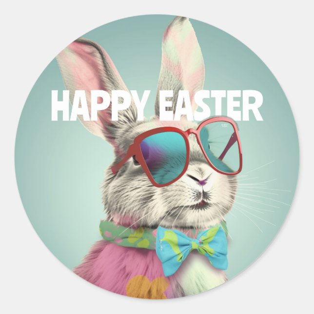 Adesivo Happy Easter Bunny with Sunglasses Funny (Frente)