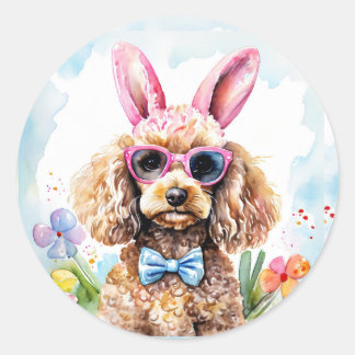 Adesivo Happy Easter Cute Bunny Poodle Watercolor Dog