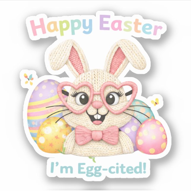 Adesivo Happy Easter I'm Egg-cited Bunny  (Frente)