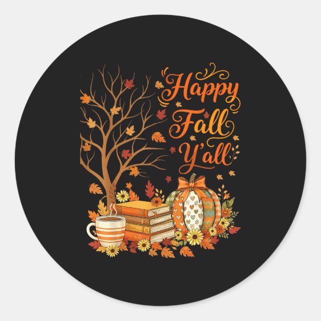 Adesivo Happy Fall Y'all Floral Pumpkin Autumn Coffee  (Frente)