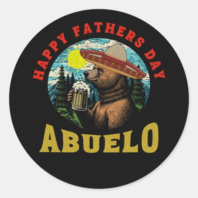 Adesivo Happy Father's Day Abuelo Beer Mug Bear Sombrero  (Frente)