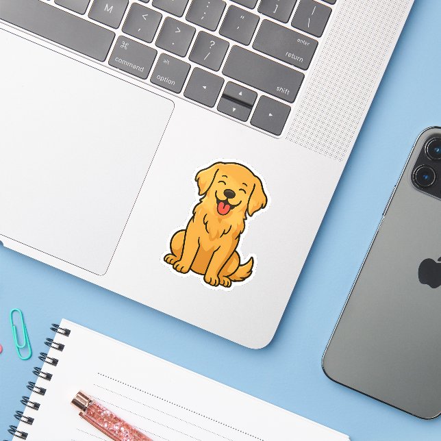 Adesivo Happy Golden Retriever Dog – Cute Funny Pets (Notebook com iPhone)