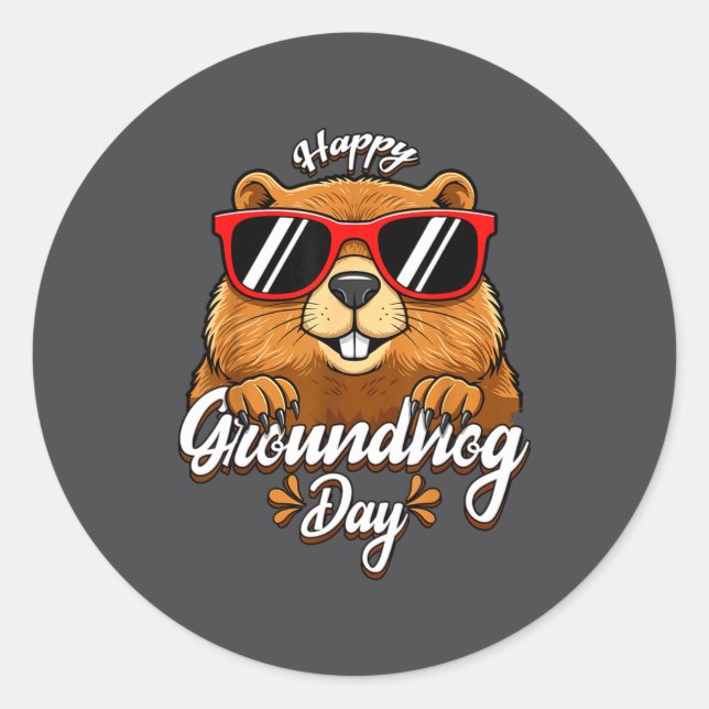 Adesivo Happy Groundhog Day Funny Groundhog Sungles Cute K (Frente)