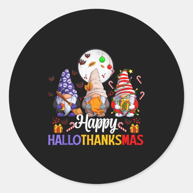 Adesivo Happy Hallothanksmas Gnomes Lover Halloween Merry  (Frente)