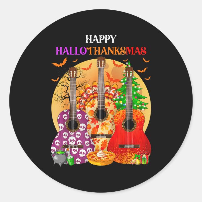 Adesivo Happy Hallothanksmas Guitar Halloween Thanksgiving (Frente)