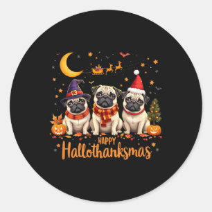 Adesivo Happy Hallothanksmas Pug Dogs Halloween Thanksgivi