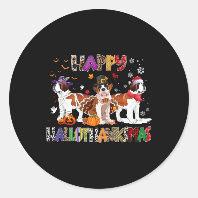 Adesivo Happy Hallothanksmas Santo Bernard Dog Halloween C (Frente)