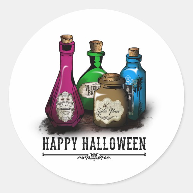 Adesivo Happy Halloween! Witch Potion Bottles (Frente)