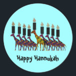 Adesivo Happy Hannukah Stickers<br><div class="desc">Ilustração gráfica de Hannukah menorah colorida com girafas design de arte animal. Envie uma mensagem aos amigos e à família neste feriado.</div>
