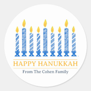 Adesivo Happy Hanukkah Saudação Simples da Vela Elegante