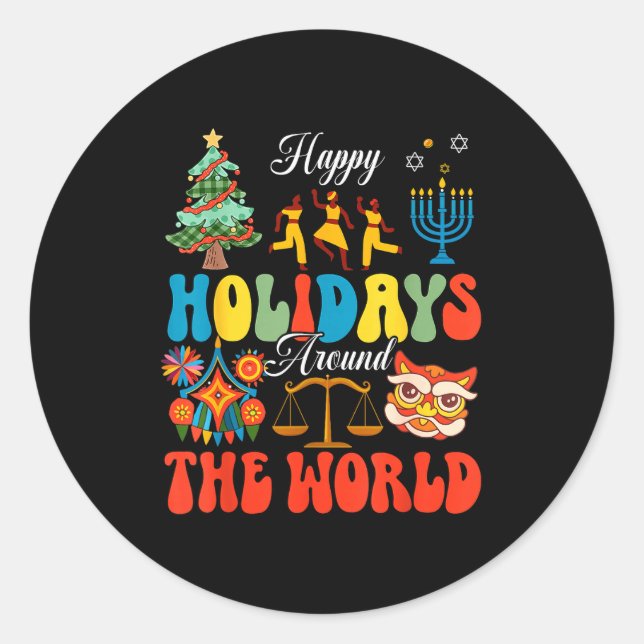 Adesivo Happy Holidays Around World Christmas Hanukkah Diw (Frente)