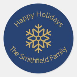 Adesivo Happy Holidays Elegant Navy Gold Snowflake Custom 