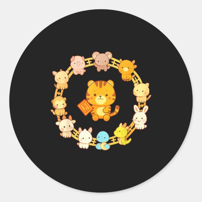 Adesivo Happy Lunar New Year Animals 12 Chinese Zodiac Sig (Frente)