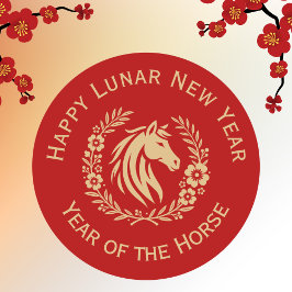 Adesivo Happy Lunar New Year of the Horse Wreath Flowers