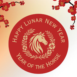 Adesivo Happy Lunar New Year of the Horse Wreath Flowers