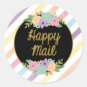 Adesivo Happy Mail Sticker - listras de ouro pastel
