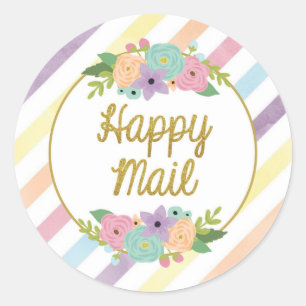Adesivo Happy Mail Sticker - listras de ouro pastel
