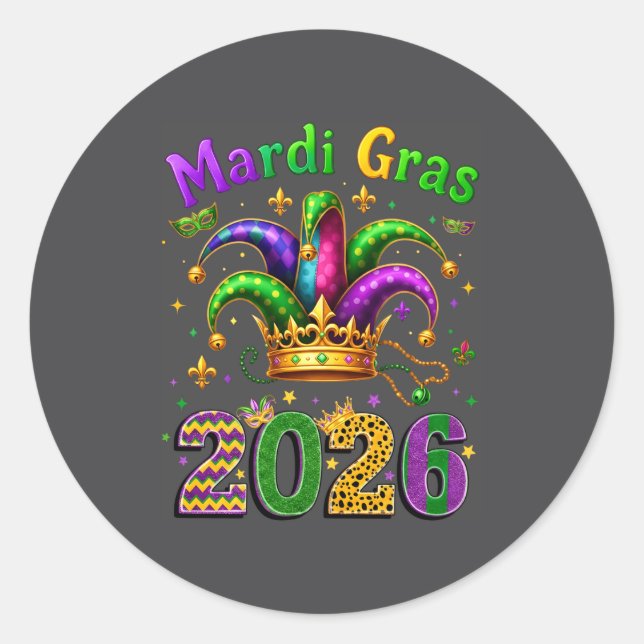 Adesivo Happy Mardi Gras 2026 Jester Hat Men Women Kid Car (Frente)