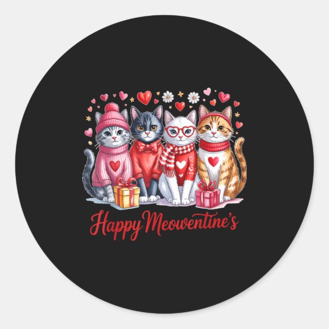 Adesivo Happy Meowentines Cute Valentine Cat Lovers Girls  (Frente)