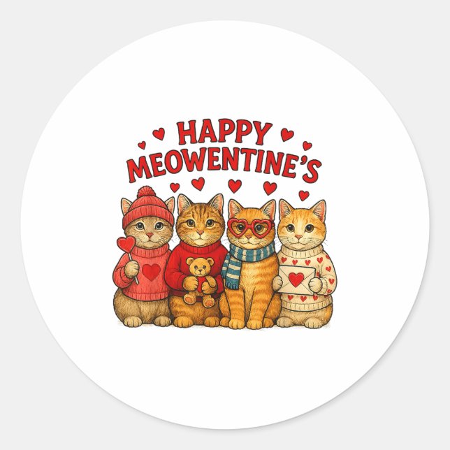 Adesivo Happy Meowentines Cute Valentine Cats Love Men Wom (Frente)
