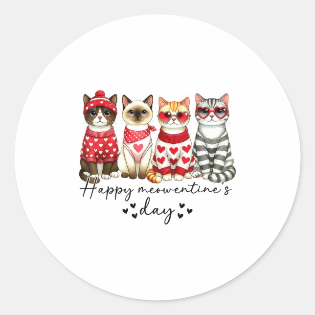 Adesivo Happy Meowentine's Day Cute Valentines Funny Cat S (Frente)