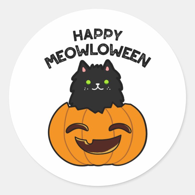Adesivo Happy Meowloween Dia de as Bruxas engraçado Pun (Frente)