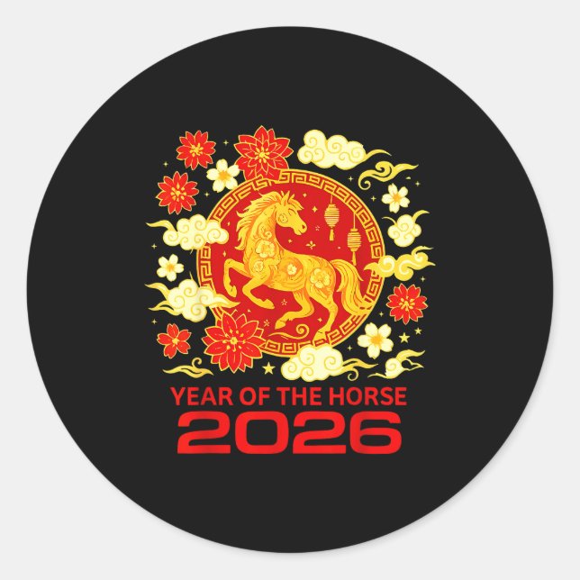 Adesivo Happy New Year 2026 Chinese New Year Horse Zodiac  (Frente)