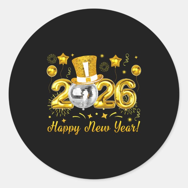 Adesivo Happy New Year 2026 Countdown Party Balloons Firew (Frente)