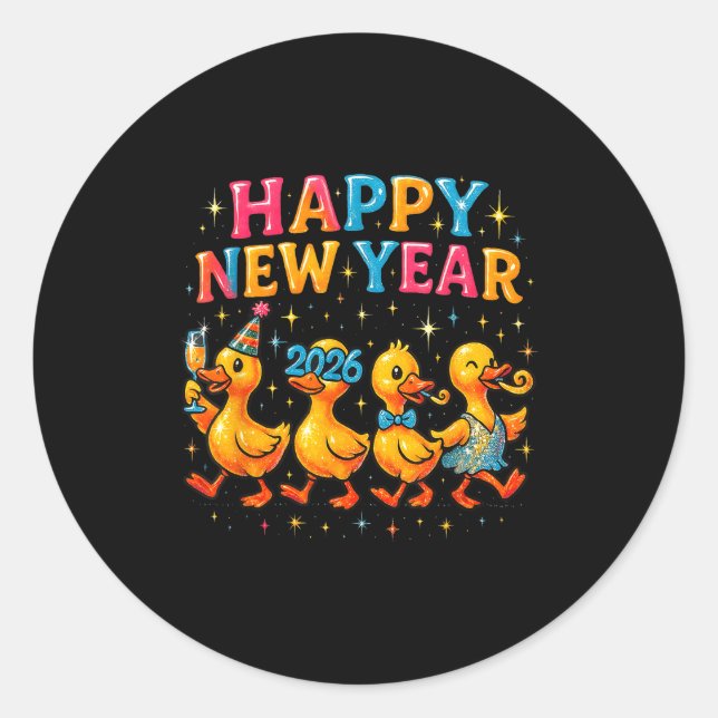 Adesivo Happy New Year 2026 Cute Duck Party Gift  (Frente)